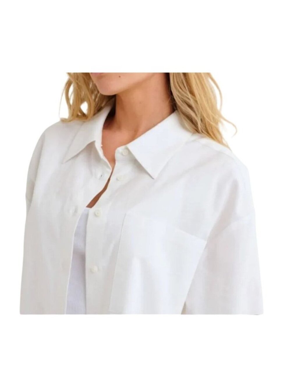 Rumored Button Down Shirt Women L White Cotton Oversized Long Sleeve Minimalist - Picture 3 of 8